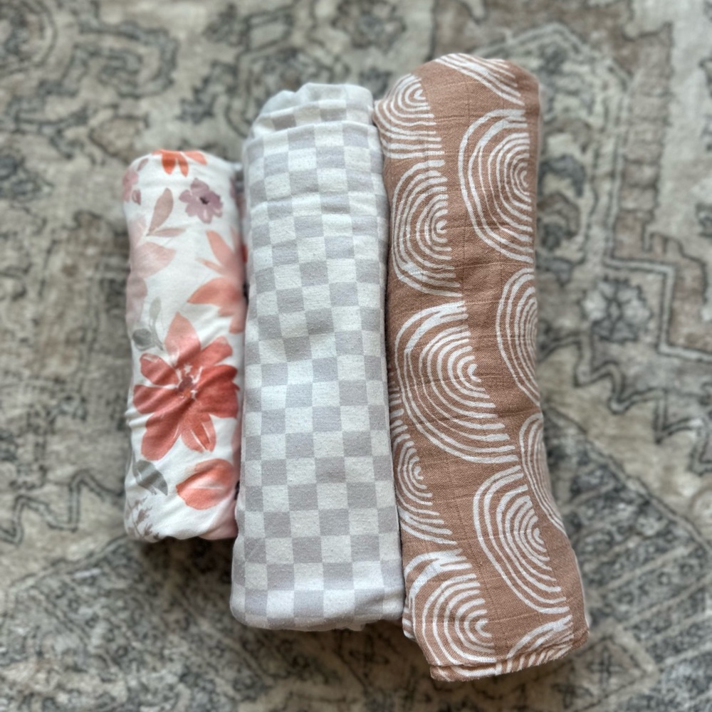 Set of Three Patterned Swaddle Blankets
